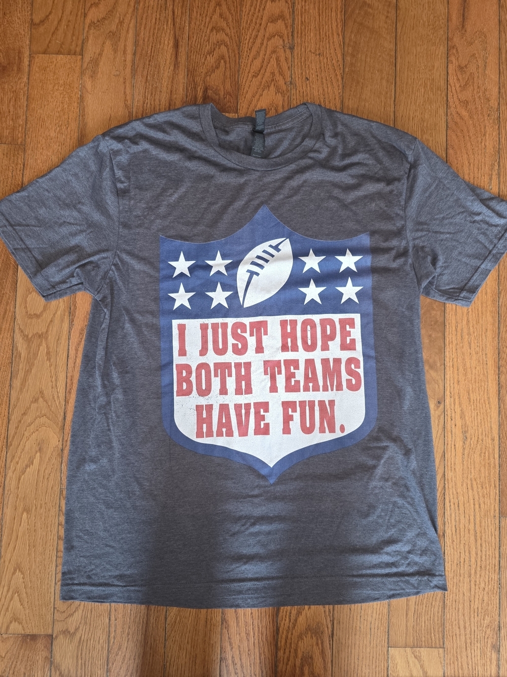 Gildan Gray Tee with Red and Blue Shield Graphic